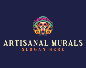 Mexican Calavera Festive Skull logo design