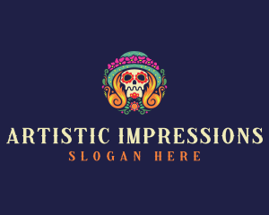 Mexican Calavera Festive Skull logo design