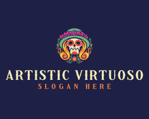 Mexican Calavera Festive Skull logo design