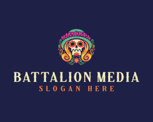 Mexican Calavera Festive Skull logo design