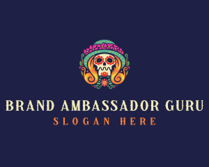 Mexican Calavera Festive Skull logo design