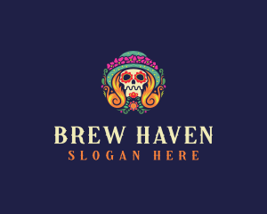 Mexican Calavera Festive Skull logo design