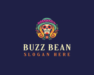 Mexican Calavera Festive Skull logo design