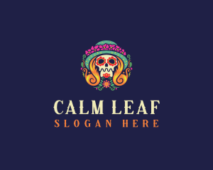 Mexican Calavera Festive Skull logo design