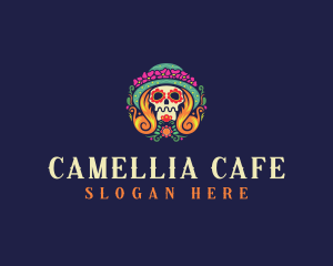 Mexican Calavera Festive Skull logo design