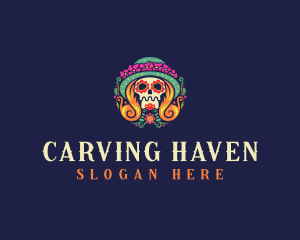 Mexican Calavera Festive Skull logo design