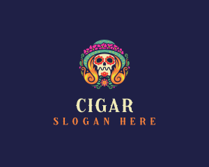 Mexican Calavera Festive Skull logo design