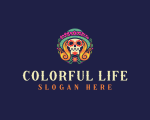 Mexican Calavera Festive Skull logo design