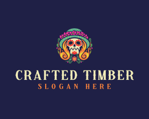 Mexican Calavera Festive Skull logo design