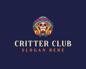 Mexican Calavera Festive Skull logo design