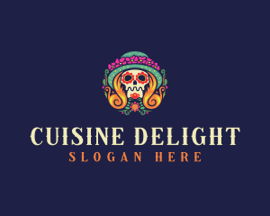 Mexican Calavera Festive Skull logo design