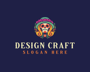 Mexican Calavera Festive Skull logo design