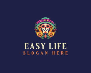 Mexican Calavera Festive Skull logo design