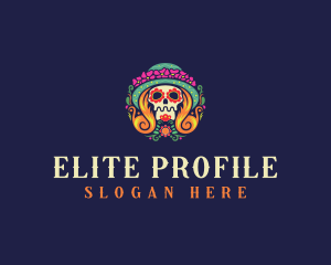 Mexican Calavera Festive Skull logo design