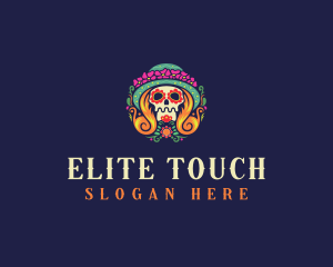 Mexican Calavera Festive Skull logo design