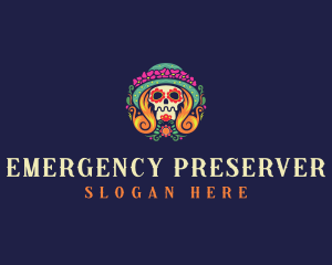 Mexican Calavera Festive Skull logo design