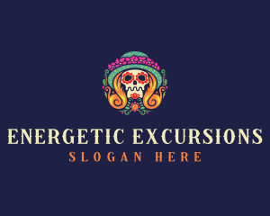 Mexican Calavera Festive Skull logo design