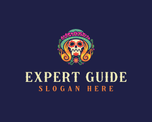 Mexican Calavera Festive Skull logo design