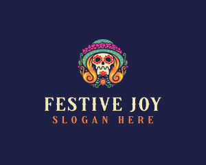 Mexican Calavera Festive Skull logo design