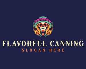 Mexican Calavera Festive Skull logo design