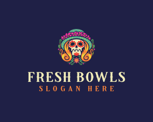 Mexican Calavera Festive Skull logo design