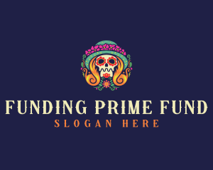 Mexican Calavera Festive Skull logo design