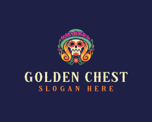 Mexican Calavera Festive Skull logo design