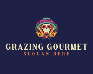 Mexican Calavera Festive Skull logo design