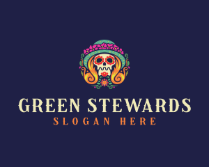 Mexican Calavera Festive Skull logo design