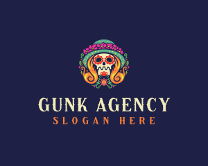 Mexican Calavera Festive Skull logo design