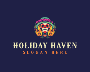 Mexican Calavera Festive Skull logo design