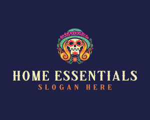 Mexican Calavera Festive Skull logo design