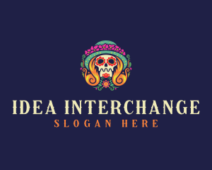 Mexican Calavera Festive Skull logo design