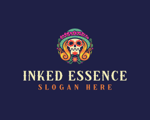 Mexican Calavera Festive Skull logo design