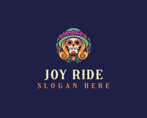 Mexican Calavera Festive Skull logo design