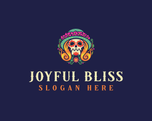 Mexican Calavera Festive Skull logo design