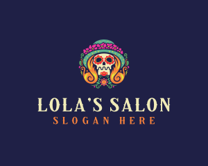 Mexican Calavera Festive Skull logo design