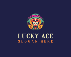 Mexican Calavera Festive Skull logo design