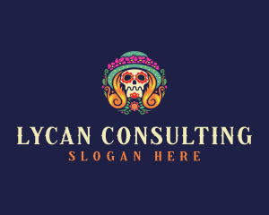 Mexican Calavera Festive Skull logo design