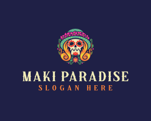 Mexican Calavera Festive Skull logo design