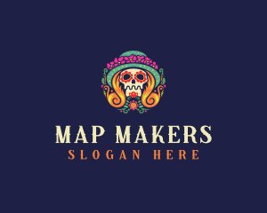 Mexican Calavera Festive Skull logo design