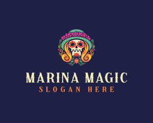 Mexican Calavera Festive Skull logo design