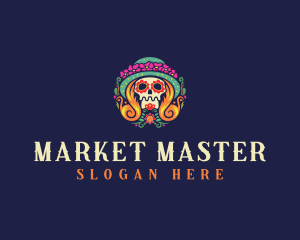 Mexican Calavera Festive Skull logo design