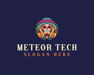 Mexican Calavera Festive Skull logo design