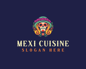 Mexican Calavera Festive Skull logo design