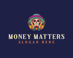 Mexican Calavera Festive Skull logo design