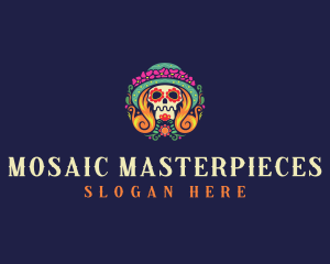 Mexican Calavera Festive Skull logo design