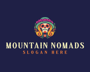 Mexican Calavera Festive Skull logo design