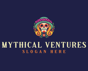 Mexican Calavera Festive Skull logo design