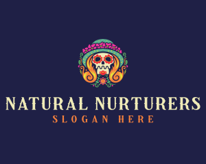 Mexican Calavera Festive Skull logo design